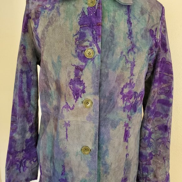 Leather suede trench Jacket Blazer peacoat small 6 8 10 purple blue black gray - Picture 4 of 8